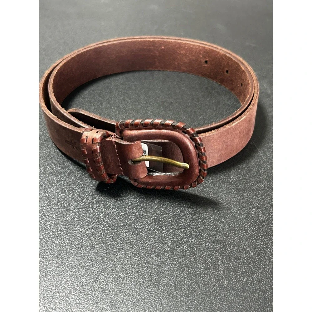 New Frye Brown Leather Belt Medium Covered Buckle Lacing DC1387-200 - AC